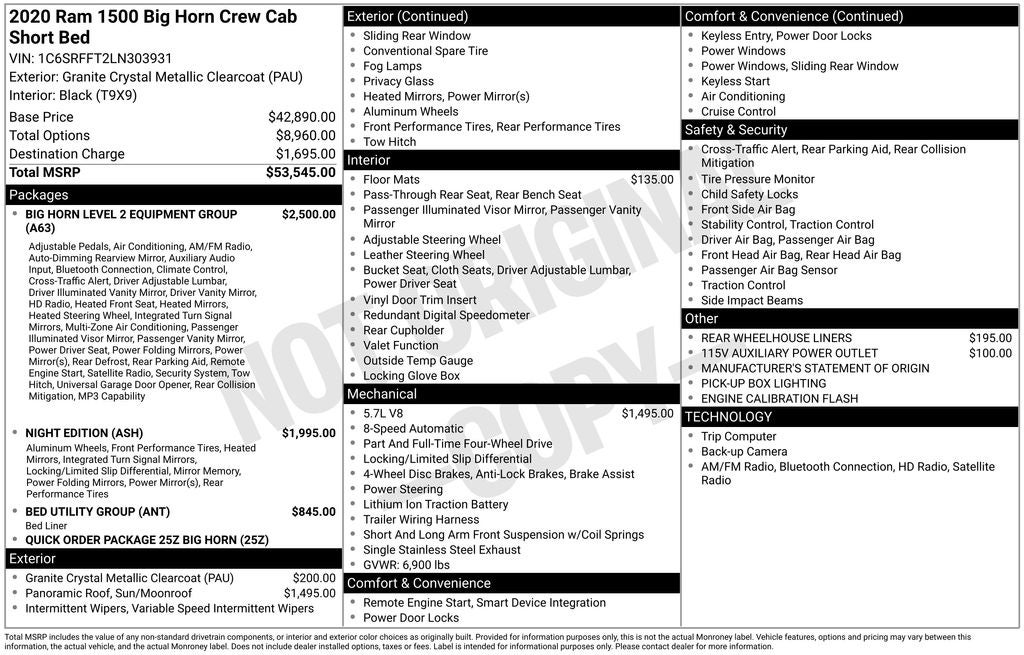 2020 RAM 1500 Big Horn/Lone Star Night Edition