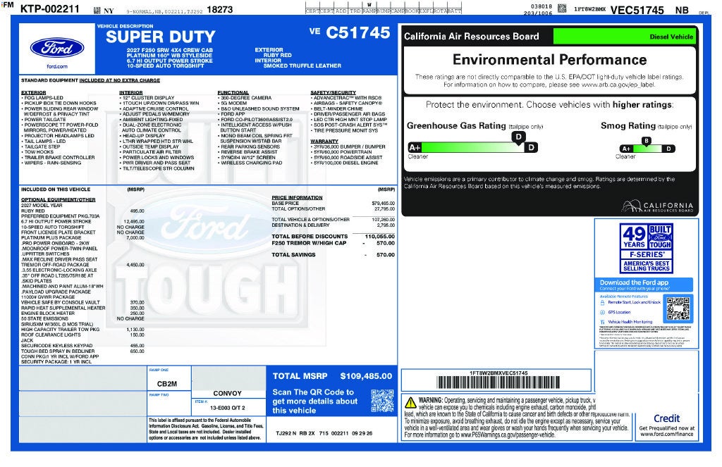 2027 Ford F-250SD Platinum Tremor Off-Road 6-3/4' Box