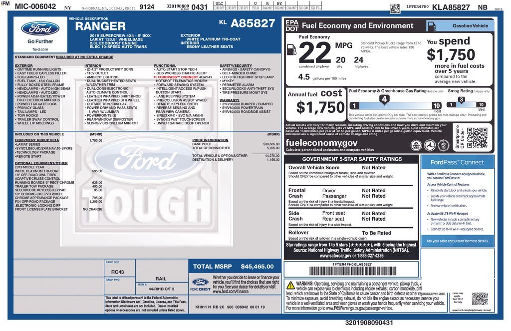2019 Ford Ranger Lariat