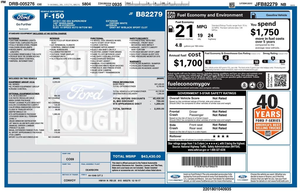 2018 Ford F-150 XL STX 5-1/2' Box