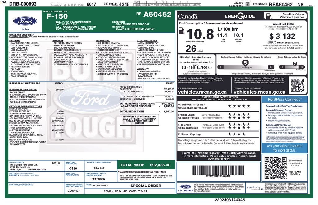 2024 Ford F-150 Lariat 5-1/2' Box