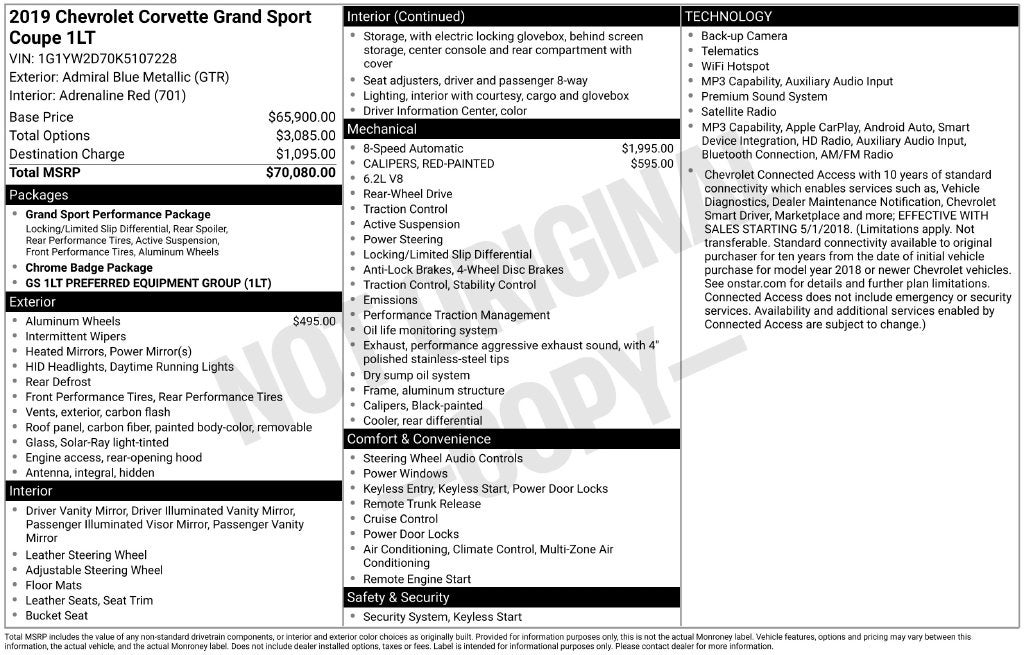 2019 Chevrolet Corvette Grand Sport 1LT