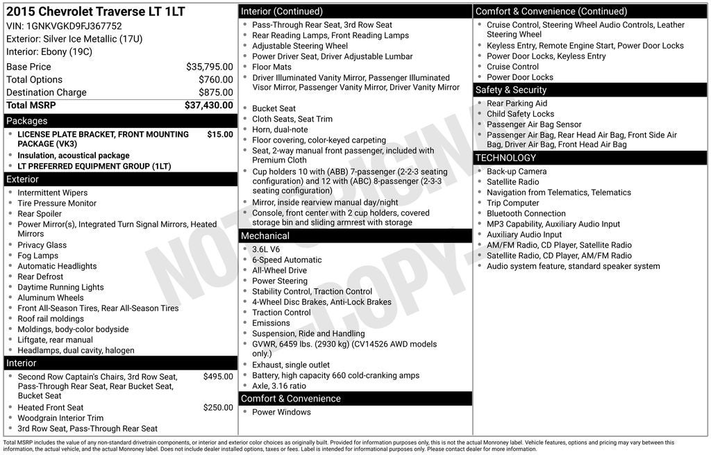 2015 Chevrolet Traverse LT 1LT