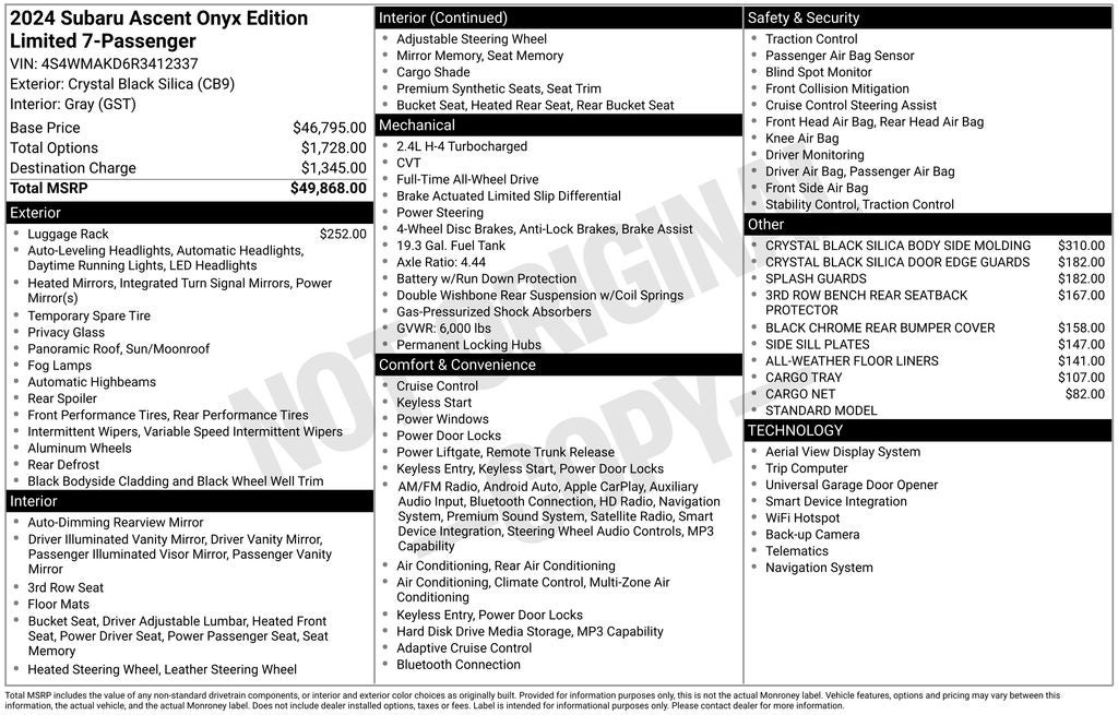 2024 Subaru Ascent Onyx Edition