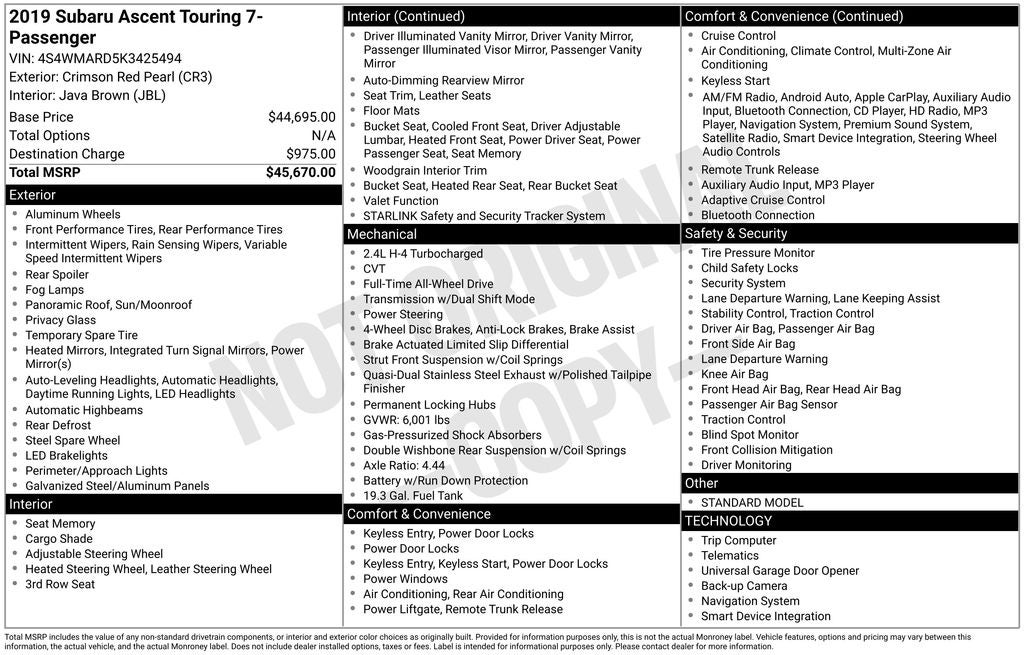 2019 Subaru Ascent Touring