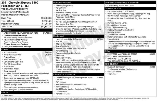 2021 Chevrolet Express 3500 LT Passenger