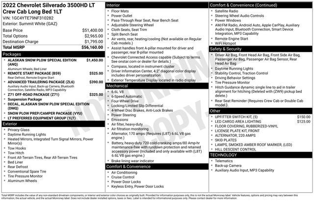 2022 Chevrolet Silverado 3500HD LT Alaskan Snow Plow Special Edition