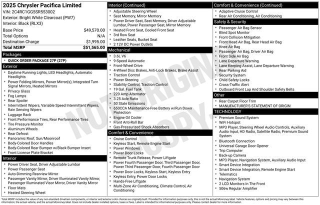 2025 Chrysler Pacifica Limited