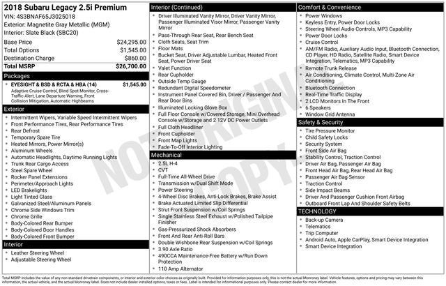 2018 Subaru Legacy 2.5i Premium