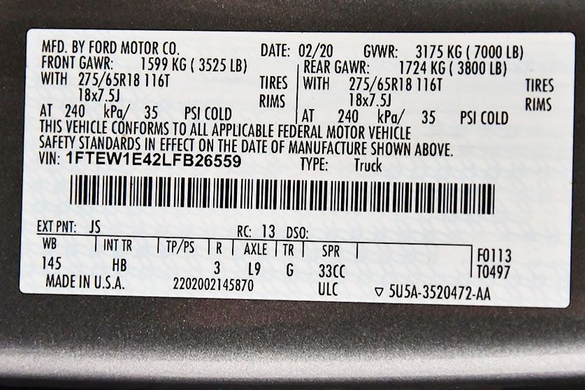 2020 Ford F-150 Lariat Sport 5-1/2' Box