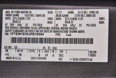 2018 Ford F-150 Platinum 5-1/2' Box