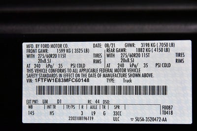 2021 Ford F-150 Lariat 5-1/2' Box