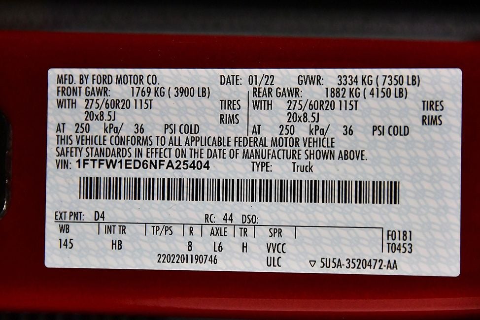 2022 Ford F-150 Lariat Sport 5-1/2' Box