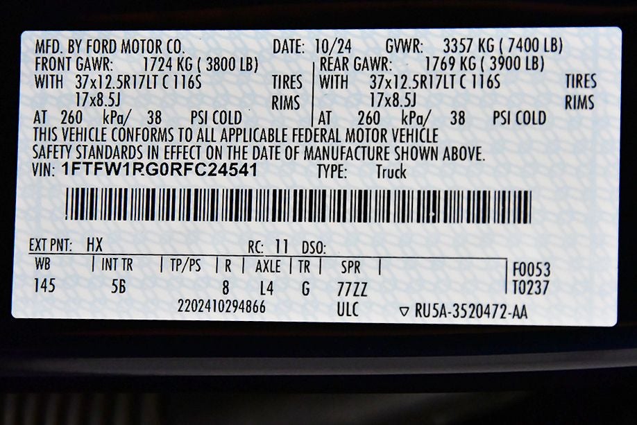2024 Ford F-150 Raptor 37 5-1/2' Box