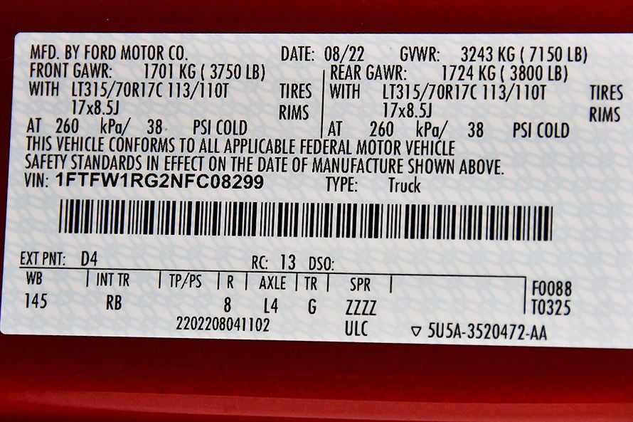 2022 Ford F-150 Raptor 5-1/2' Box