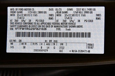 2025 Ford F-150 Raptor 37 5-1/2' Box