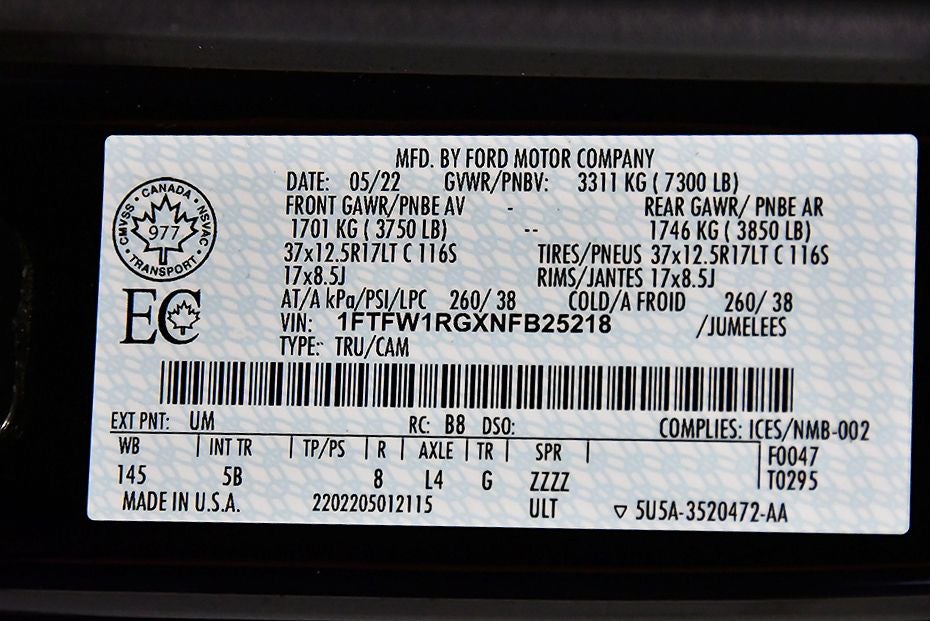 2022 Ford F-150 Raptor 5-1/2' Box 37