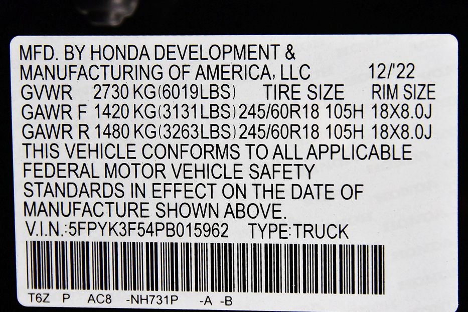 2023 Honda Ridgeline RTL